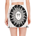 Black And White Celestial Sun Print Side Slit Mini Skirt