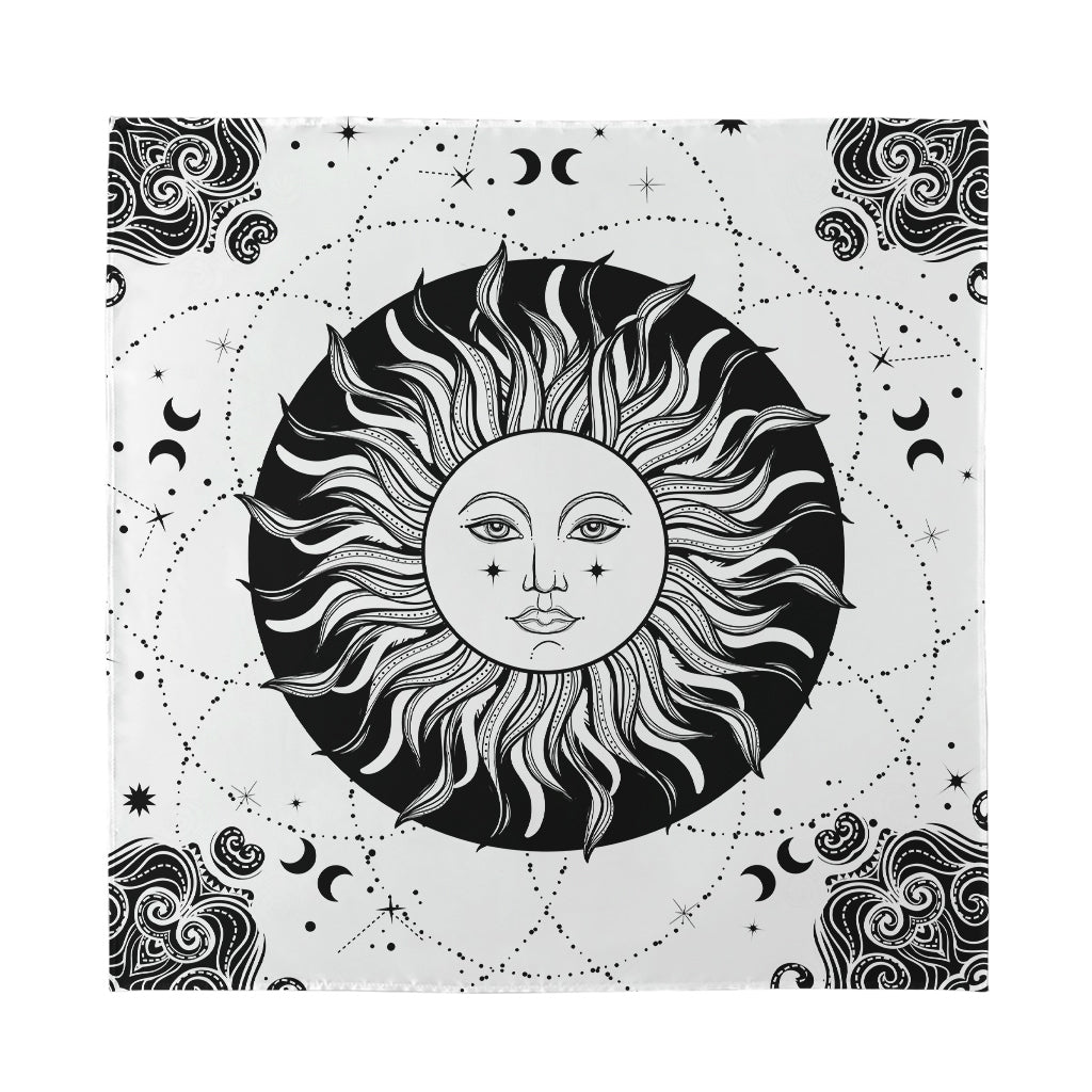 Black And White Celestial Sun Print Silk Bandana