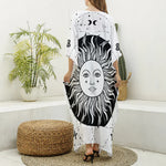 Black And White Celestial Sun Print Silk V-Neck Kaftan Dress
