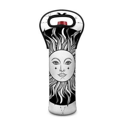 Black And White Celestial Sun Print Single Neoprene Wine Tote