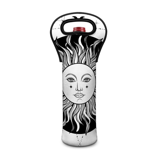 Black And White Celestial Sun Print Single Neoprene Wine Tote