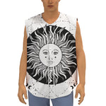 Black And White Celestial Sun Print Sleeveless Baseball Jersey