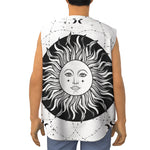 Black And White Celestial Sun Print Sleeveless Baseball Jersey
