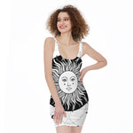 Black And White Celestial Sun Print Sleeveless Bodycon Dress