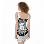 Black And White Celestial Sun Print Sleeveless Bodycon Dress
