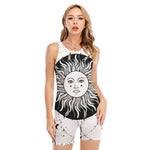 Black And White Celestial Sun Print Sleeveless One Piece Swimsuit
