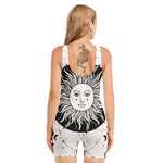 Black And White Celestial Sun Print Sleeveless One Piece Swimsuit