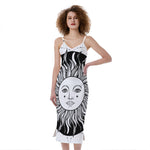 Black And White Celestial Sun Print Slim Fit Midi Cami Dress