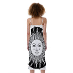 Black And White Celestial Sun Print Slim Fit Midi Cami Dress