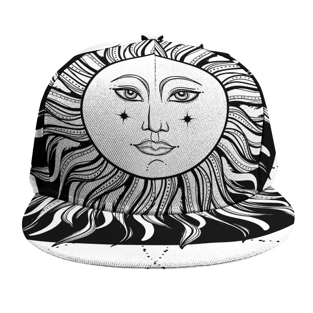 Black And White Celestial Sun Print Snapback Cap