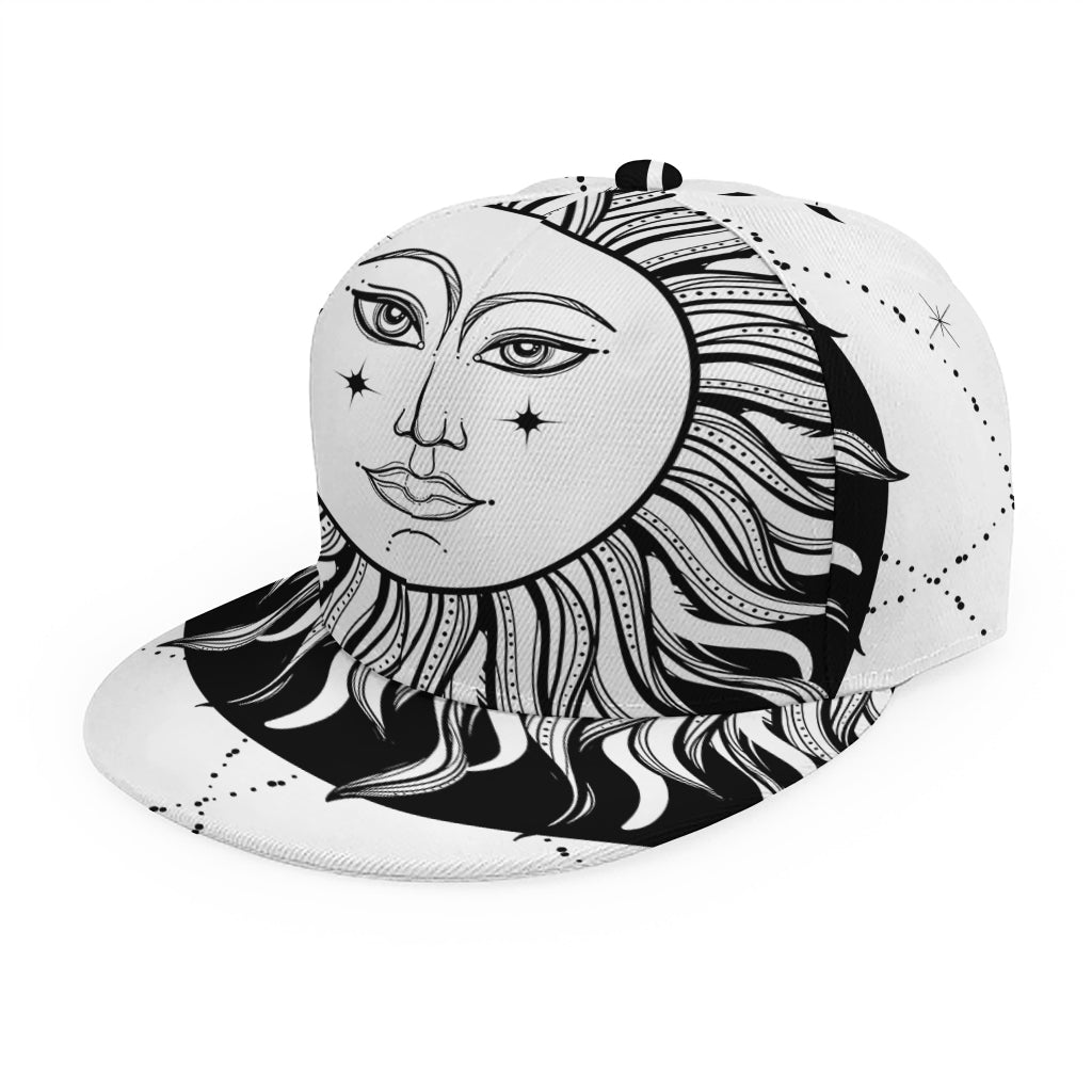 Black And White Celestial Sun Print Snapback Cap