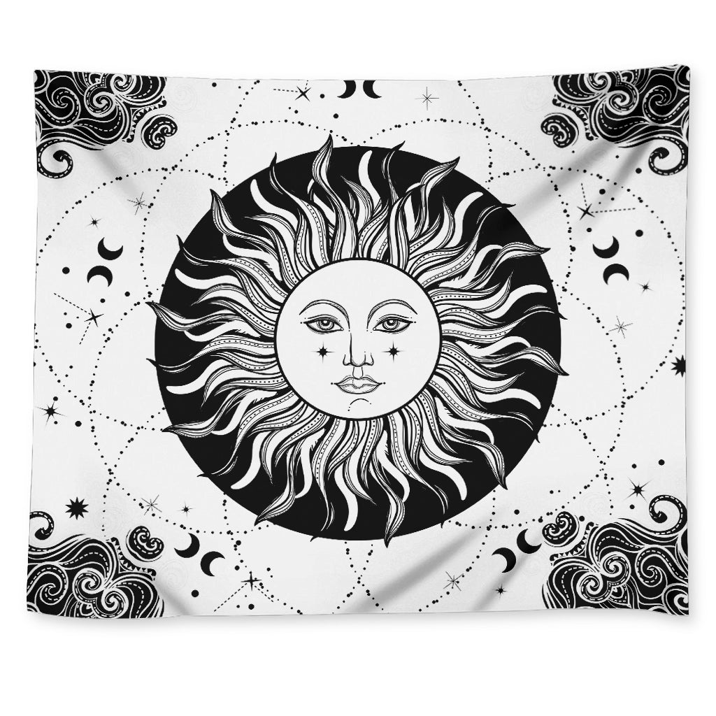 Black And White Celestial Sun Print Tapestry