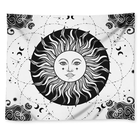 Black And White Celestial Sun Print Tapestry