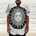 Black And White Celestial Sun Print Textured Short Sleeve Shirt