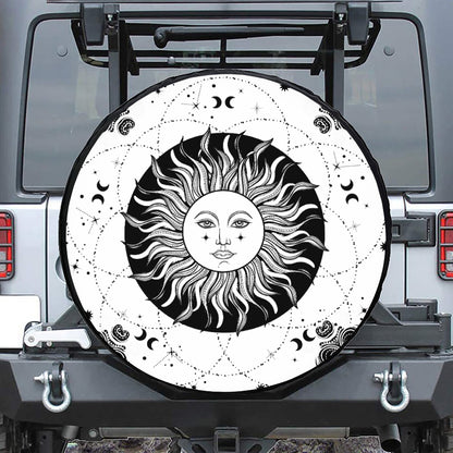 Black And White Celestial Sun Print Tire Cover