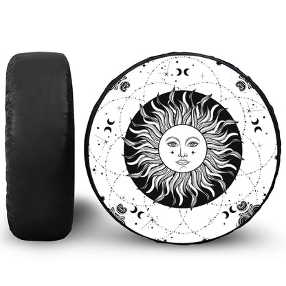 Black And White Celestial Sun Print Tire Cover