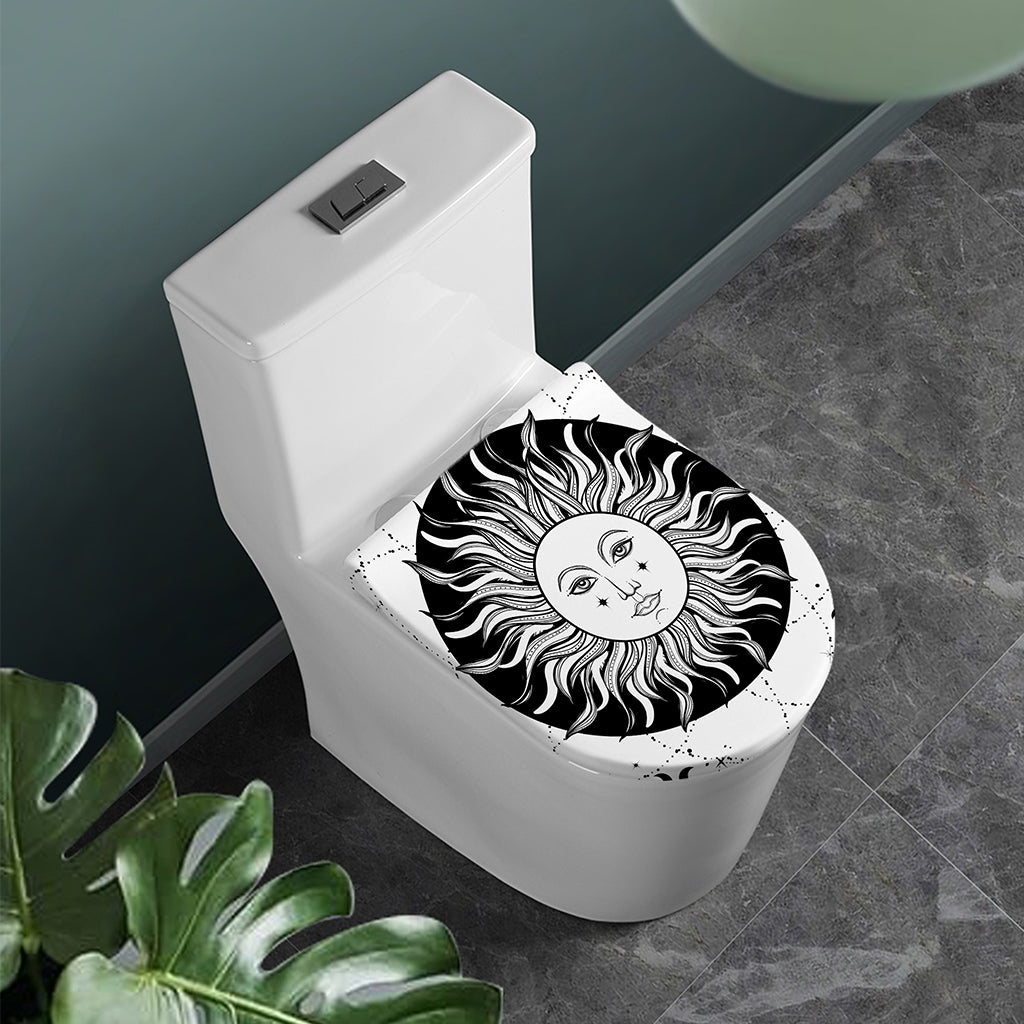 Black And White Celestial Sun Print Toilet Lid Cover
