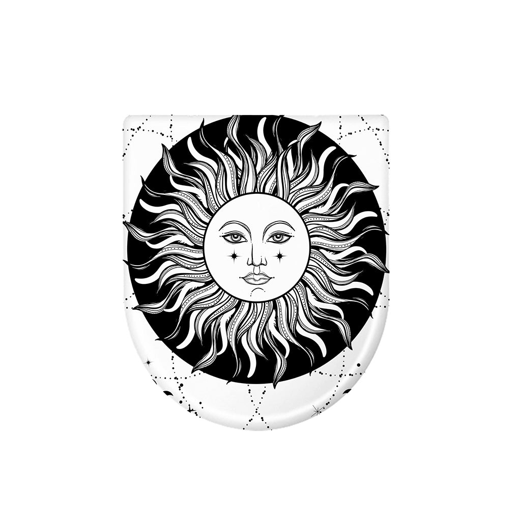 Black And White Celestial Sun Print Toilet Lid Cover