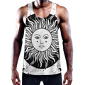 Black And White Celestial Sun Print Men's Workout Tank Top