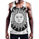 Black And White Celestial Sun Print Training Tank Top