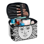 Black And White Celestial Sun Print Travel Makeup Bag