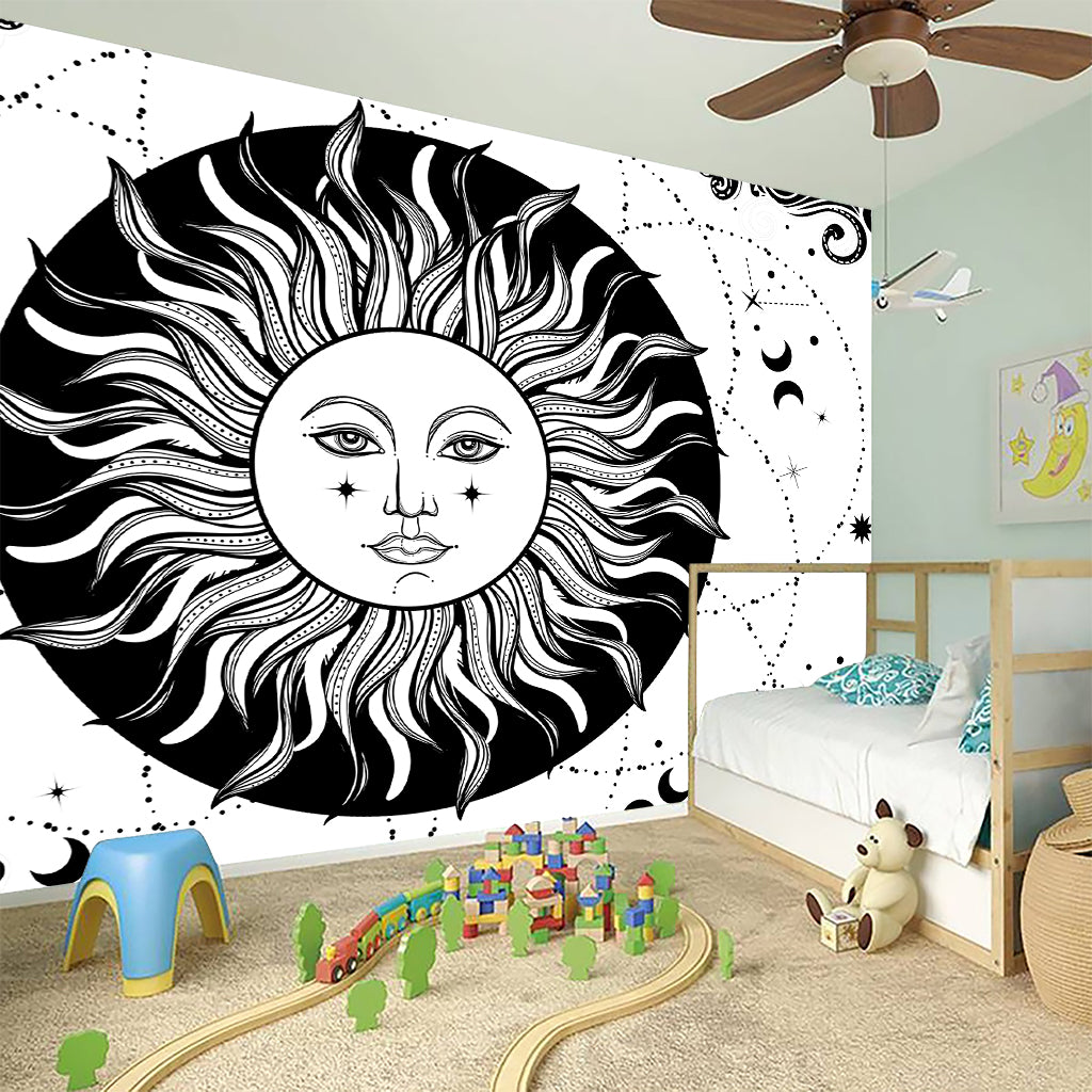 Black And White Celestial Sun Print Wall Sticker