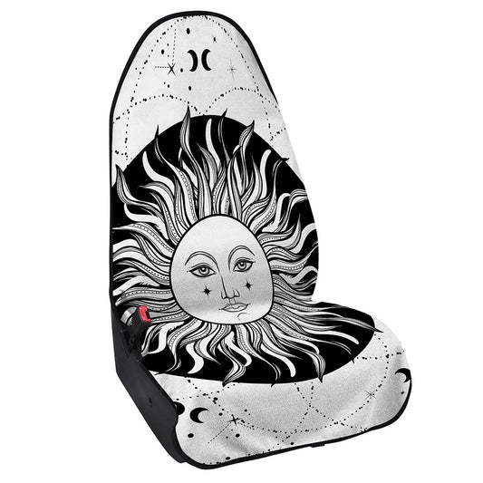 Black And White Celestial Sun Print Waterproof Car Seat Cover