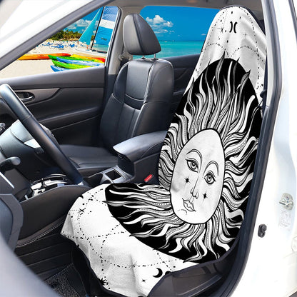 Black And White Celestial Sun Print Waterproof Car Seat Cover