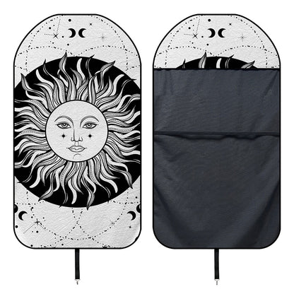 Black And White Celestial Sun Print Waterproof Car Seat Cover