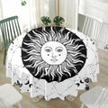 Black And White Celestial Sun Print Waterproof Round Tablecloth