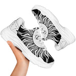 Black And White Celestial Sun Print White Chunky Shoes