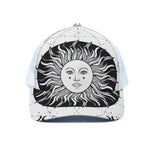 Black And White Celestial Sun Print White Mesh Trucker Cap