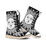 Black And White Celestial Sun Print Winter Boots