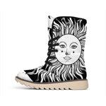Black And White Celestial Sun Print Winter Boots