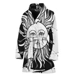 Black And White Celestial Sun Print Women's Bathrobe