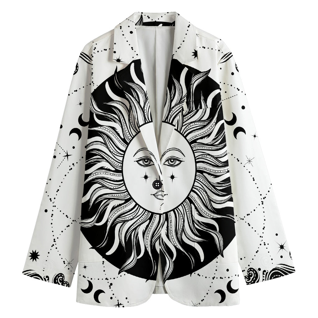 Black And White Celestial Sun Print Women's Blazer