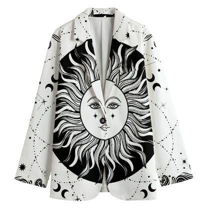 Black And White Celestial Sun Print Women's Blazer