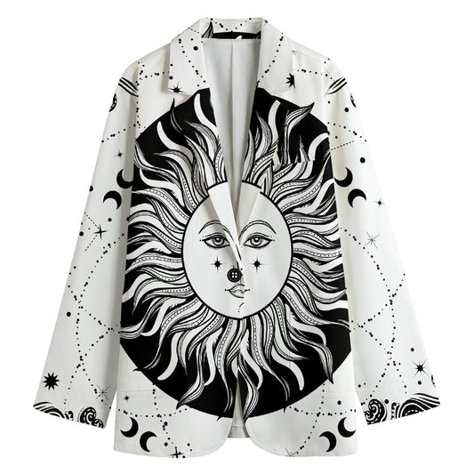 Black And White Celestial Sun Print Women's Blazer