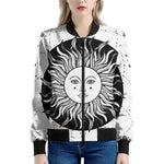 Black And White Celestial Sun Print Women's Bomber Jacket