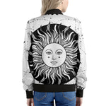 Black And White Celestial Sun Print Women's Bomber Jacket
