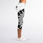 Black And White Celestial Sun Print Women's Capri Leggings