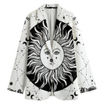 Black And White Celestial Sun Print Women's Cotton Blazer