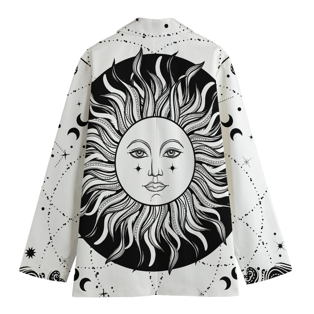 Black And White Celestial Sun Print Women's Cotton Blazer