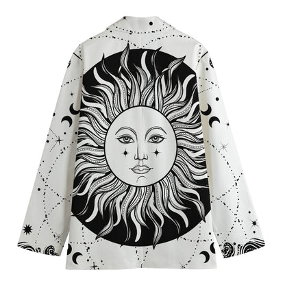 Black And White Celestial Sun Print Women's Cotton Blazer