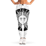 Black And White Celestial Sun Print Women's Leggings