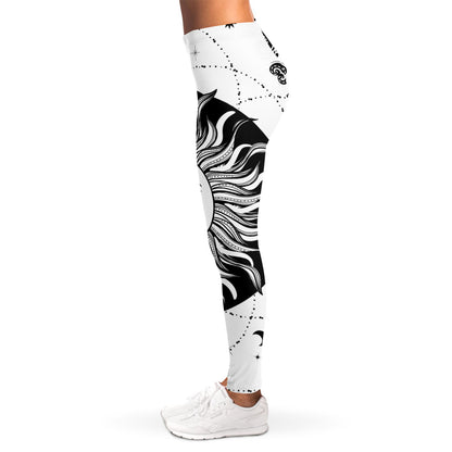 Black And White Celestial Sun Print Women's Leggings