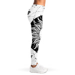 Black And White Celestial Sun Print Women's Leggings