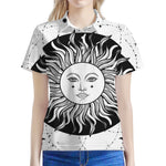 Black And White Celestial Sun Print Women's Polo Shirt