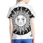 Black And White Celestial Sun Print Women's Polo Shirt