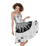 Black And White Celestial Sun Print Women's Sleeveless Dress